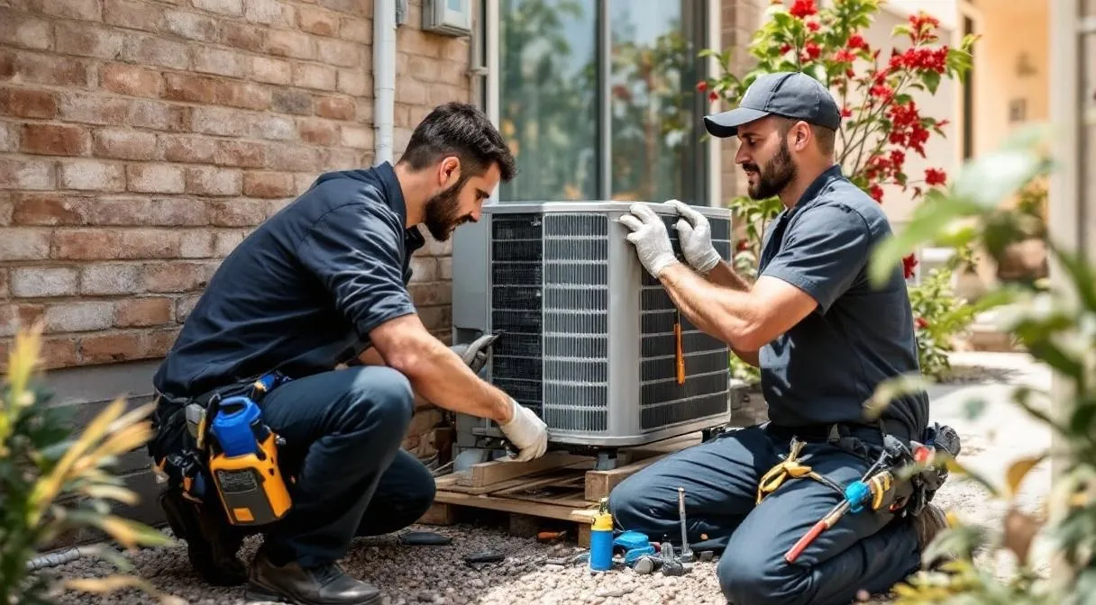 Technicien RGE en cours d'installation d'une pompe à chaleur sur un chantier en Vendée